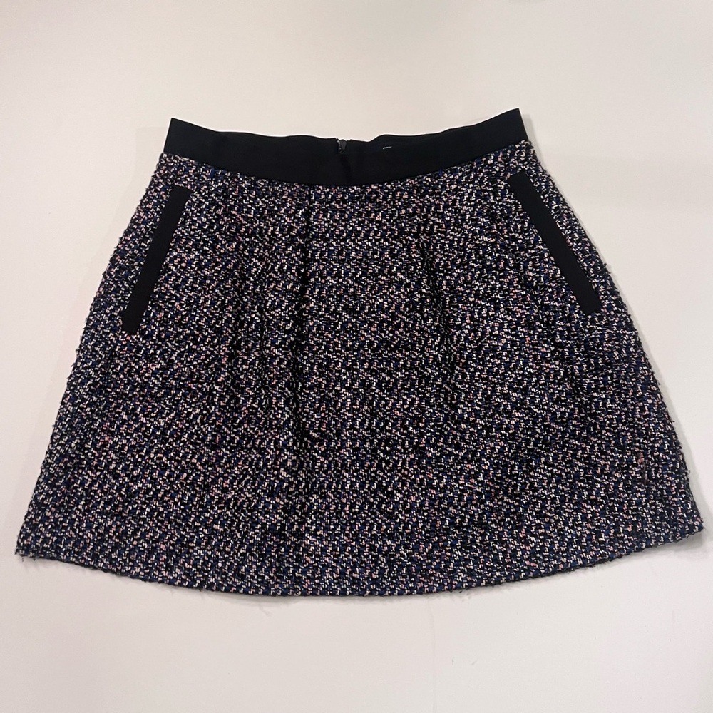 French‎ Connection Multi-Color Tweed w/ Black Contrast A-Line Mini Skirt Size 6 - Picture 3 of 13